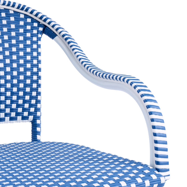 English Elm Outdoor Woven Rattan Bistro Armchairs Set of 2 Aluminum Frame Patio Cafe Seating Blue,White N768P386559W