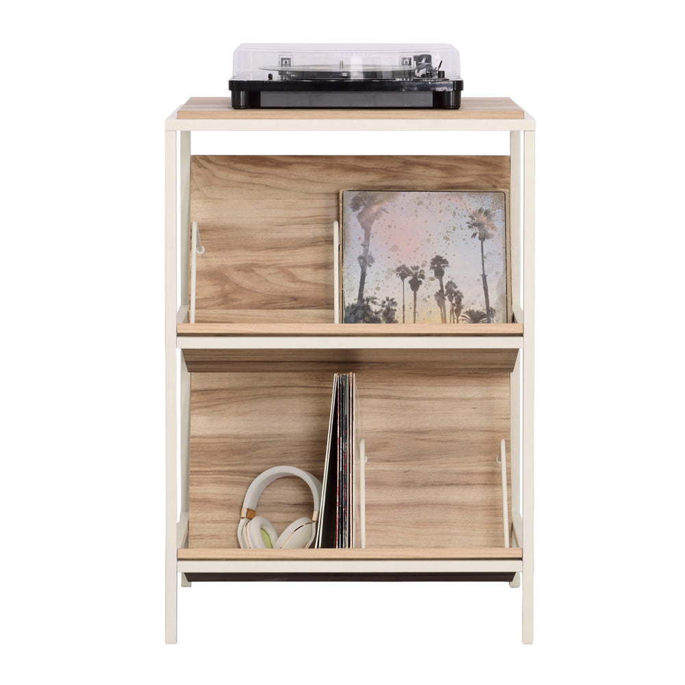 English Elm Accent Adjustable Acacia Wood Accent Storage Shelf with Tilted Shelves, Metal Frame, Compact Multipurpose Organizer B356P354449