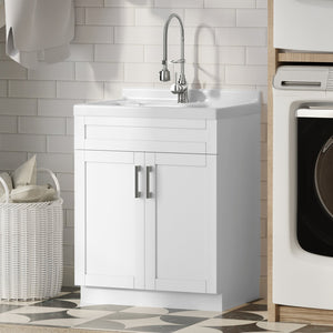 English Elm Murphy Beadboard Laundry Sink Cabinet with Deep Abs Basin and Chrome Faucet Included B136P427214