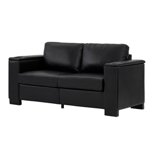 English Elm 67.7" Modern Loveseat Sofa with Cup Holders and Hidden Storage, Polyester Upholstery, Solid Wood Frame Black W1097S00199