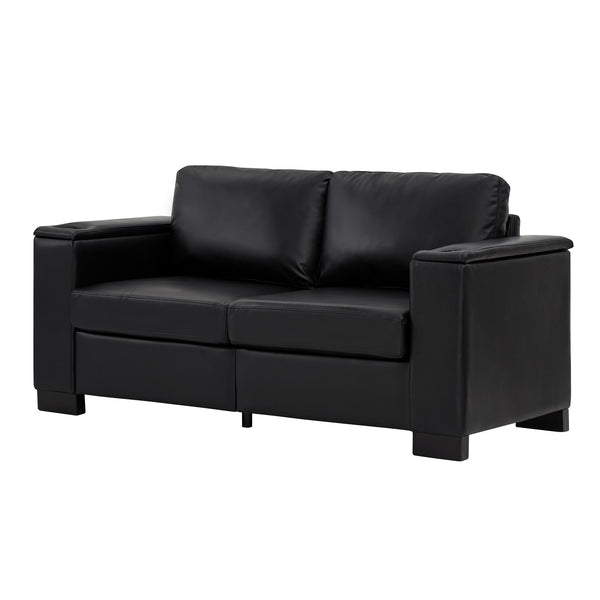 English Elm 67.7" Modern Loveseat Sofa with Cup Holders and Hidden Storage, Polyester Upholstery, Solid Wood Frame Black W1097S00199