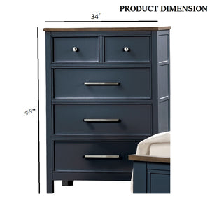 English Elm Modern Two-Tone Farmhouse Chest 8-Drawer Blue & Dark Brown with English Dovetail, Ball-Bearing Glides, Nickel Hardware B2741P369866