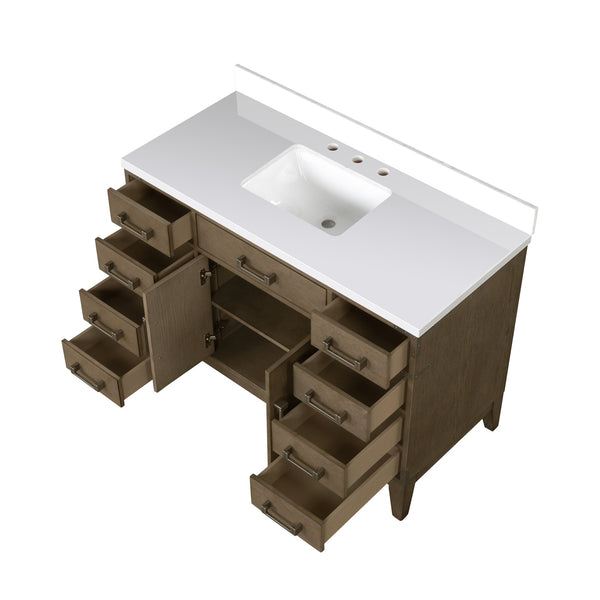 English Elm Grey Oak Single Bath Vanity With Cultured Marble Top – Stylish 48" W X 22" D Design For Modern Bathrooms B2731P259815