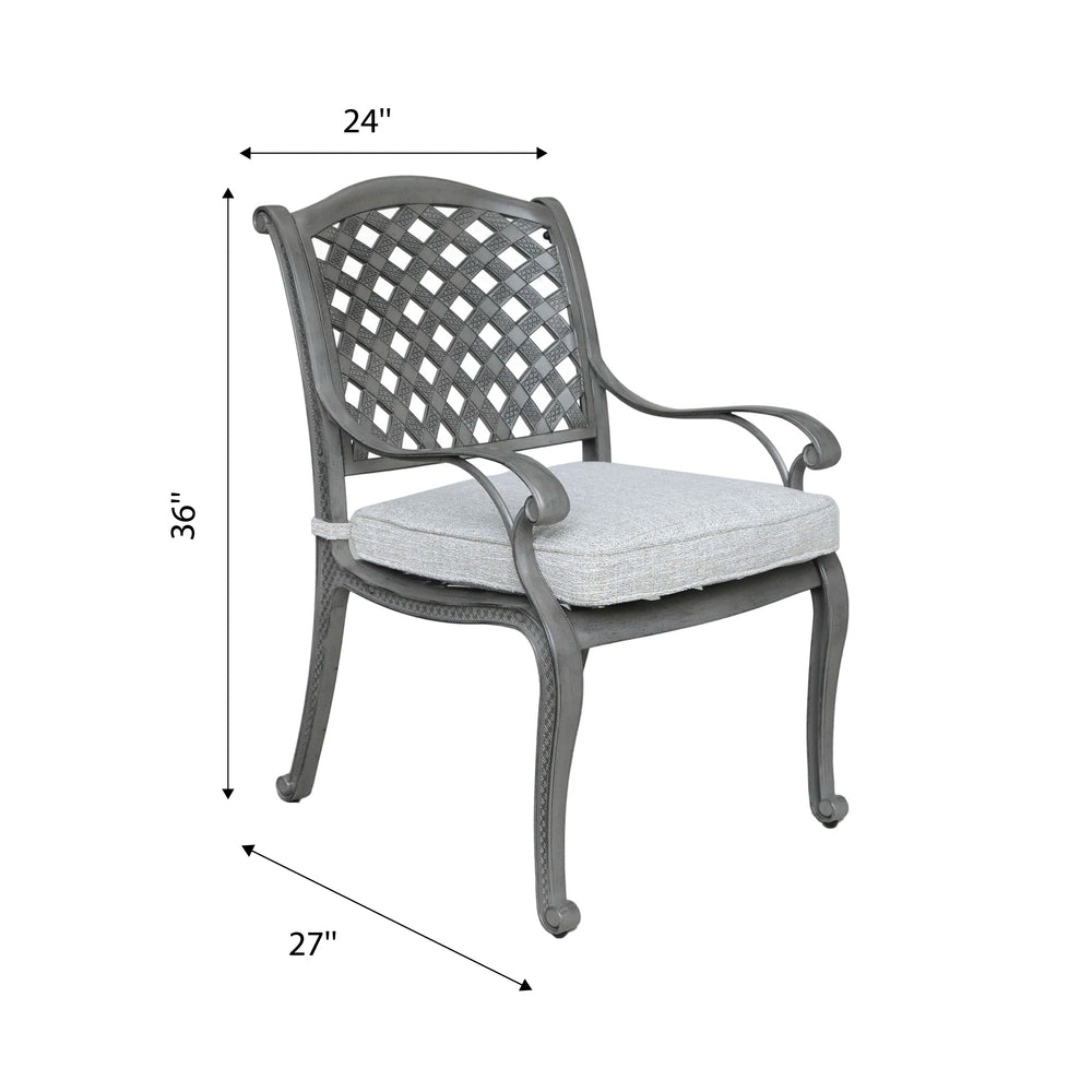 English Elm Indoor Aluminum Dining Chair with Cushion Grey+Gold — Weather-Resistant Lattice Back, Removable All-Weather Cushion, Stylish Patio Seating B010P157981