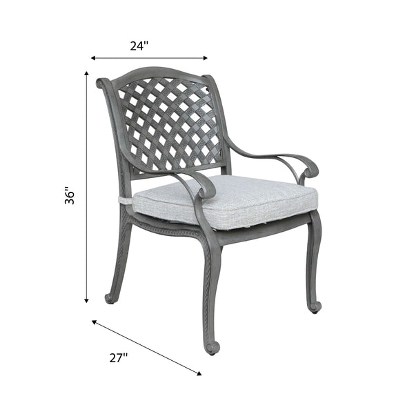 English Elm Indoor Aluminum Dining Chair with Cushion Grey+Gold — Weather-Resistant Lattice Back, Removable All-Weather Cushion, Stylish Patio Seating B010P157981