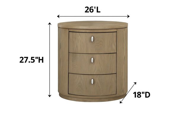 English Elm Oval Nightstand Toffee - Solid Wood MDF 3-Drawer Soft-Close USB Ports Cedar & Felt Lined Elegance B2699P323470