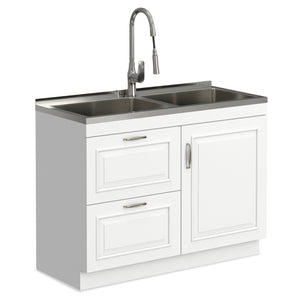 English Elm Hennessy Shaker Cabinet Utility Sink Stainless Steel Basin Laundry Room Setup B136P427218