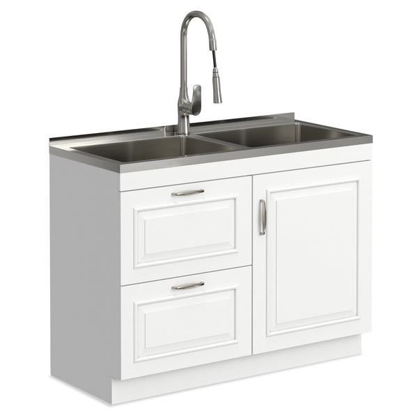 English Elm Hennessy Shaker Cabinet Utility Sink Stainless Steel Basin Laundry Room Setup B136P427218