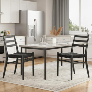 English Elm Dining Chairs with Handwoven Rope Seats and Iron Frame Mid Century Modern Set of 2 Black T3623P438626