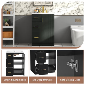 English Elm 24" Modern Bathroom Vanity with Under-Mount Sink, Vertical Stripe Design, 2 Drawers & Soft-Close Cabinet Black N710P288936B