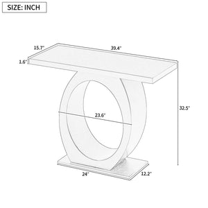 English Elm Mirod Sculptural Console Table Acacia Veneer Gloss Top Egg Base Entryway Accent Beige N760P214780W