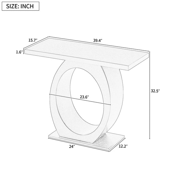 English Elm Mirod Sculptural Console Table Acacia Veneer Gloss Top Egg Base Entryway Accent Beige N760P214780W