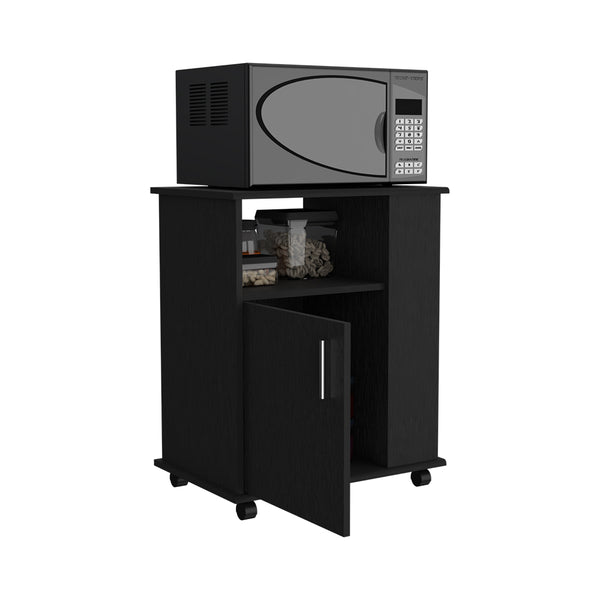 English Elm Kit Mobile Microwave Cabinet with Single Door, Three Side Shelves and Spacious Top for Kitchen Storage Black 30.3 L x 24.8 W x 6.3 H B20091950