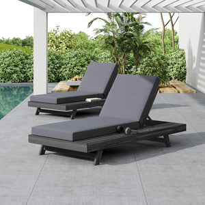 English Elm Lounge Chaise Outdoor Acacia Wood Slatted Frame with Water Resistant Cushion Resort Style Black,Dark Grey N770P442B429CUSHDGRY