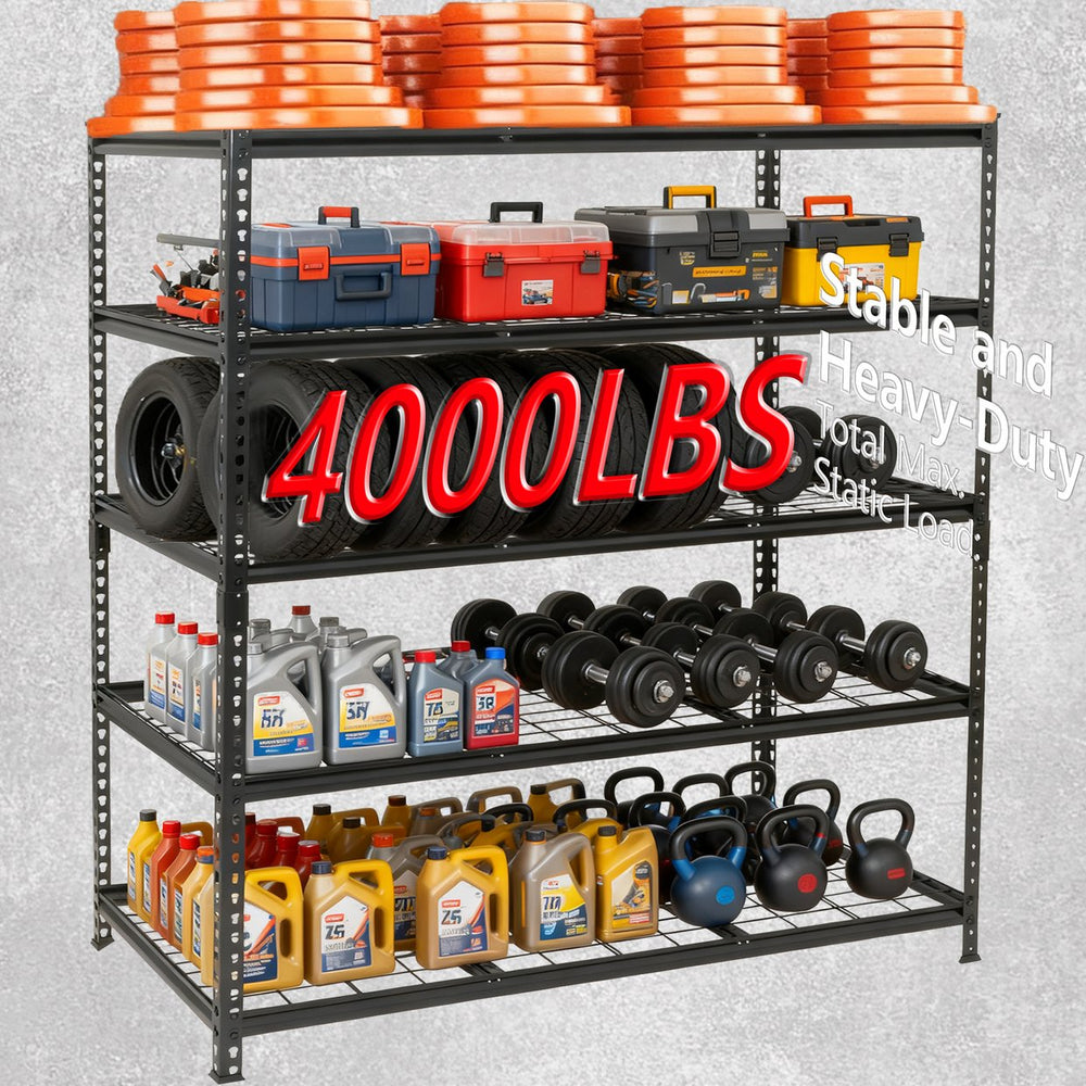 English Elm 5-tier Industrial Steel Shelving Unit Boltless Garage Workshop Storage Rack Black W2932P373612