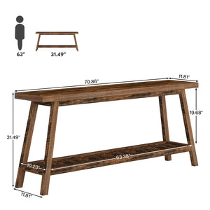 English Elm Hall Console Table Industrial Rustic Two Tier Wood Tone Metal Frame Entryway Sofa Brown T3971P451358
