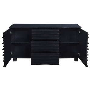 English Elm Monette Black Scalloped 3-Drawer Server with Deep Black Finish, Spacious Sideboard for Dining Room Elegance B062P353477