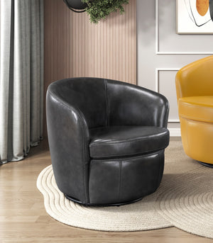 English Elm Luxury Top Grain Leather Swivel Barrel Chair with Solid Wood Frame, 360° Rotation, Removable Cushion Cover, No Assembly Required Smoke Grey 32 L x 30 W x 33.5 H B011P308556