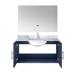 English Elm Navy Blue Bath Vanity Set With Carrara Marble Top, Chrome Faucet & 36" Led Mirror For Modern Elegance B2731S01312