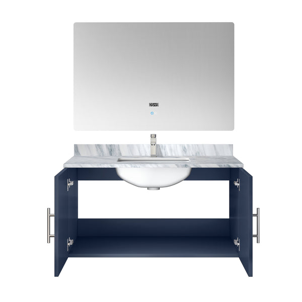 English Elm Navy Blue Bath Vanity Set With Carrara Marble Top, Chrome Faucet & 36" Led Mirror For Modern Elegance B2731S01312