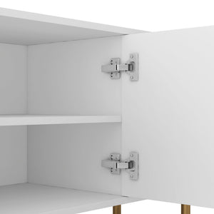 English Elm White Fluted TV Stand 68" Modern White Media Console with 4 Storage Doors, Gold Legs Accent, Durable MDF Finish W1321P185967