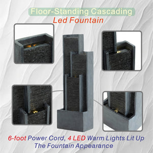 English Elm 40 Inch Outdoor Cascading Resin Fountain with Warm Led Lights for Patio Garden W853P412656