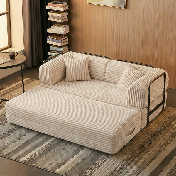 English Elm Compression Corduroy Modular Floor Sofa Sleeper Loveseat Tatami Sectional for Living Room Beige W1919P414169