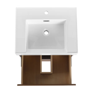 English Elm 24" Modern Bathroom Vanity with Single Undermount Sink, Engineered Wood, Waterproof Finish, 2 Drawers and Pre-Drilled Faucet Hole Brown W1972S00006