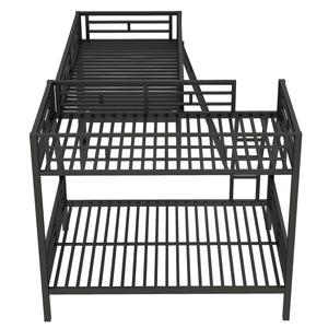 English Elm Twin Triple Bunk Bed with Loft, Desk & Shelf — Metal Black L-Shaped Sleep/Study Space, No Box SpringNeeded SM000606AAB