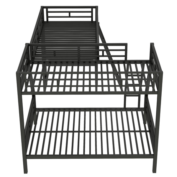 English Elm Twin Triple Bunk Bed with Loft, Desk & Shelf — Metal Black L-Shaped Sleep/Study Space, No Box SpringNeeded SM000606AAB