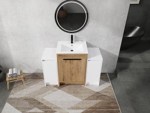English Elm 48 Inch Freestanding Bathroom Vanity With Ceramic Sink & Soft-Close Doors For Modern Elegance W999S00314