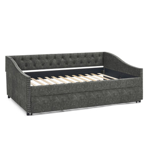English Elm Full Size Upholstered Daybed with Trundle Usb Ports Tufted Back Wave Arms W1413S00159