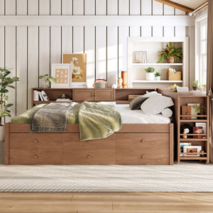 English Elm Twin Daybed Pine Frame with Trundle Desk Hutch Shelves and Storage for Kids Rooms Brown W1580S00462