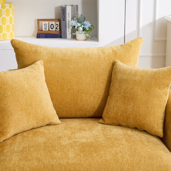 English Elm 360° 360 Swivel Oversized Chenille Armchair with Pocket Spring Seat and Three Throw Pillows Yellow W1361S00091