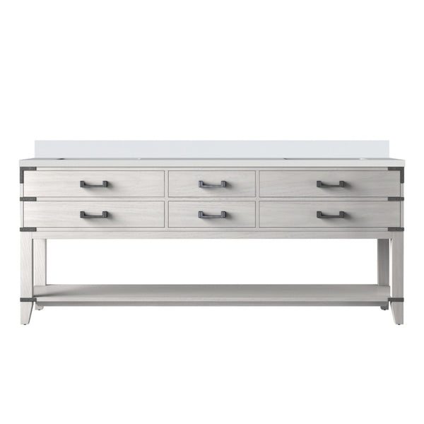 English Elm White Oak Double Bath Vanity 80” W X 22” D With White Quartz Top – Elegant Storage & Style Upgrade B2731P260357-GIGA