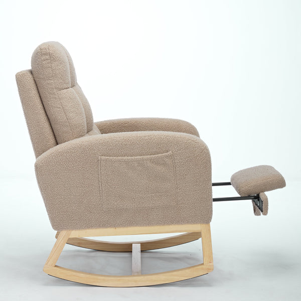 English Elm Modern Accent Rocking Chair With High Backrest, Solid Wood Legs & Side Pocket For Ultimate Comfort W2725P254697