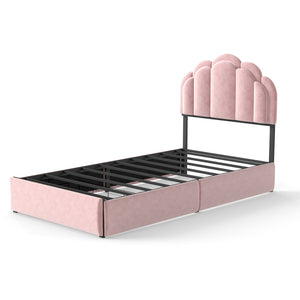 English Elm Rgb Led Velvet Platform Bed Petal Headboard Storage Drawers for Kids Bedroom T3963P458401