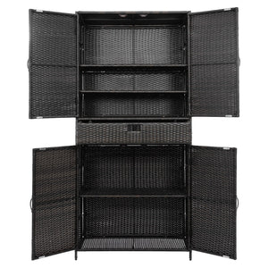 English Elm K&k Tall Arched Pe Rattan Outdoor Storage Cabinet with Adjustable Shelves and Steel Frame Brown+Black N707P420102D