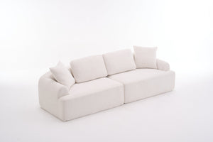 English Elm LY-024 Beige Compression Sofa 4-Seater Deep Seat Crochet Yarn Fabric Foam+Spring Breathable Comfort W2231S00014