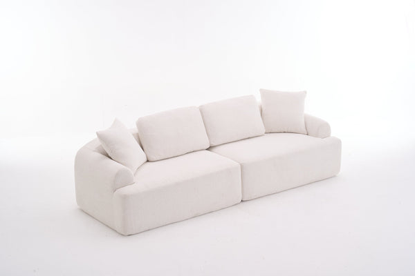 English Elm LY-024 Beige Compression Sofa 4-Seater Deep Seat Crochet Yarn Fabric Foam+Spring Breathable Comfort W2231S00014