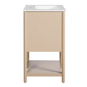 English Elm 20-inch French Style Bathroom Vanity with Integrated Ceramic Sink, Carved Accents & Soft-Close Door Cream White N710P330975Y