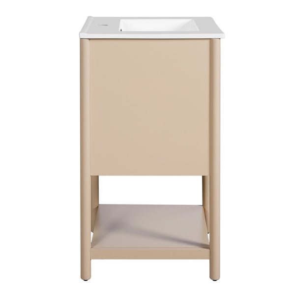 English Elm 20-inch French Style Bathroom Vanity with Integrated Ceramic Sink, Carved Accents & Soft-Close Door Cream White N710P330975Y