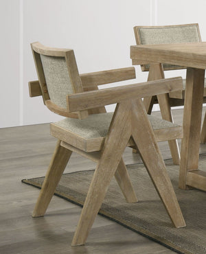 English Elm Contemporary Oak Veneer 7-Piece Dining Set With 6 Upholstered Arm Chairs For Modern Dining Rooms B2741S00013