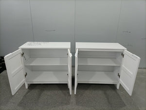 English Elm 31.5 Vintage Carved Buffet Cabinet with Adjustable Shelves, Waterproof MDF Sideboard for Home Storage White W1706P311101