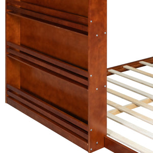 English Elm Twin Over Full Bunk Bed with Cane Guardrail Led Lighting and Built-in Bookshelf Espresso LT000351AAP
