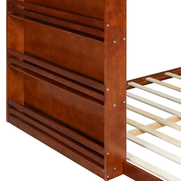 English Elm Twin Over Full Bunk Bed with Cane Guardrail Led Lighting and Built-in Bookshelf Espresso LT000351AAP