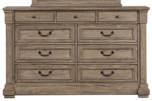 English Elm Weathered Gray Elm Veneer Dresser with Mirror Dovetail Drawers for Modern Bedroom B2741S00932