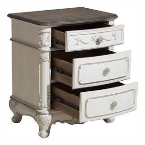 English Elm Victorian Cinderella White & Oak Nightstand with Carved Floral Hardware, 3 Drawers, No Assembly B011P361973