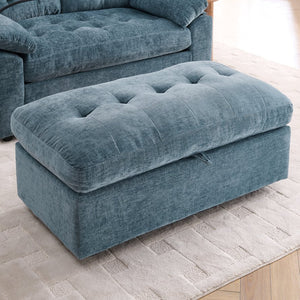 English Elm Leisure Chenille Two Seat Reclining Sofa with Usb Port Storage Ottoman Padded Armrests Blue W487S00516
