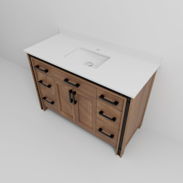 English Elm Rustic Barnwood Bath Vanity With White Quartz Top - 48” W X 22” D, Timeless Charm & Storage Solutions B2731P260610-GIGA